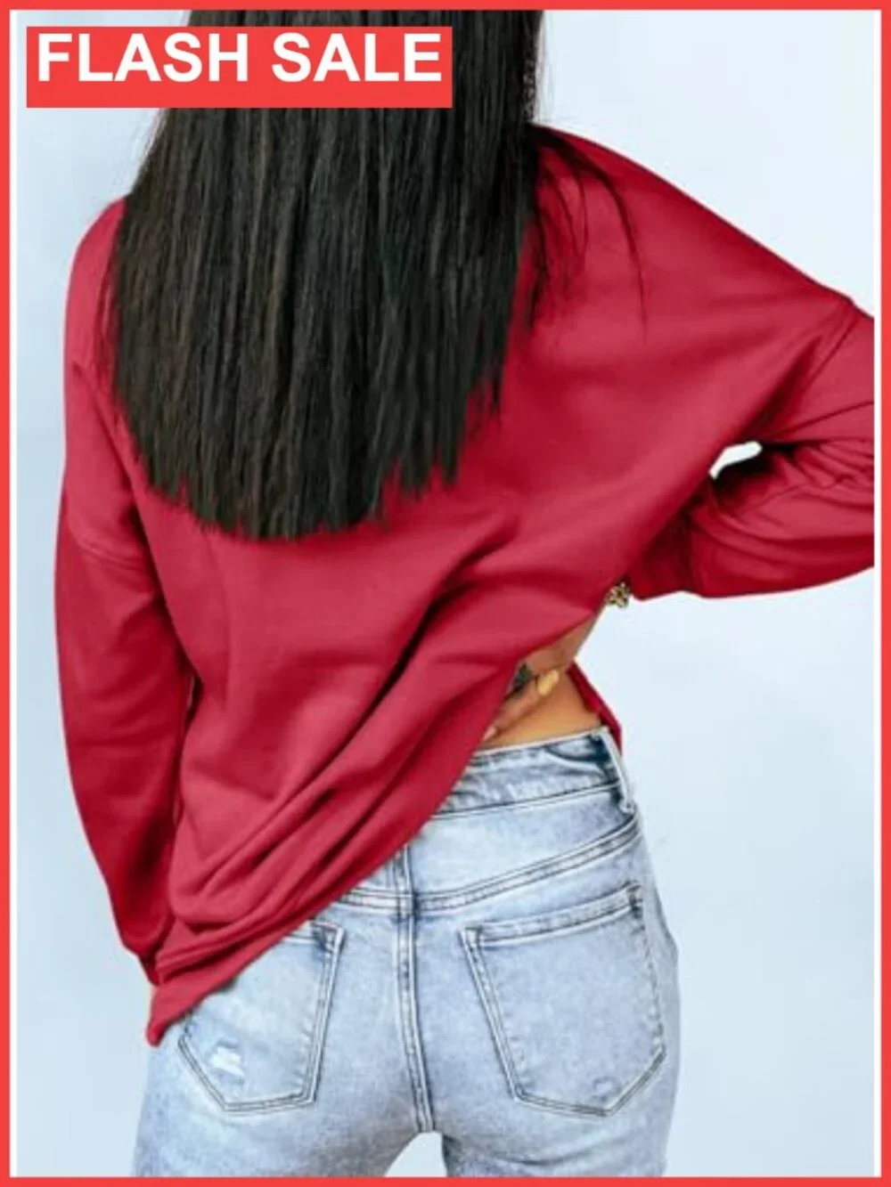 Crew Neck Sweatshirt Loose Fit Long Sleeve Pullover Top with Side Splits